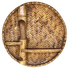 Vintage Coastal Small Woven Rattan and Bamboo Wall Shelf