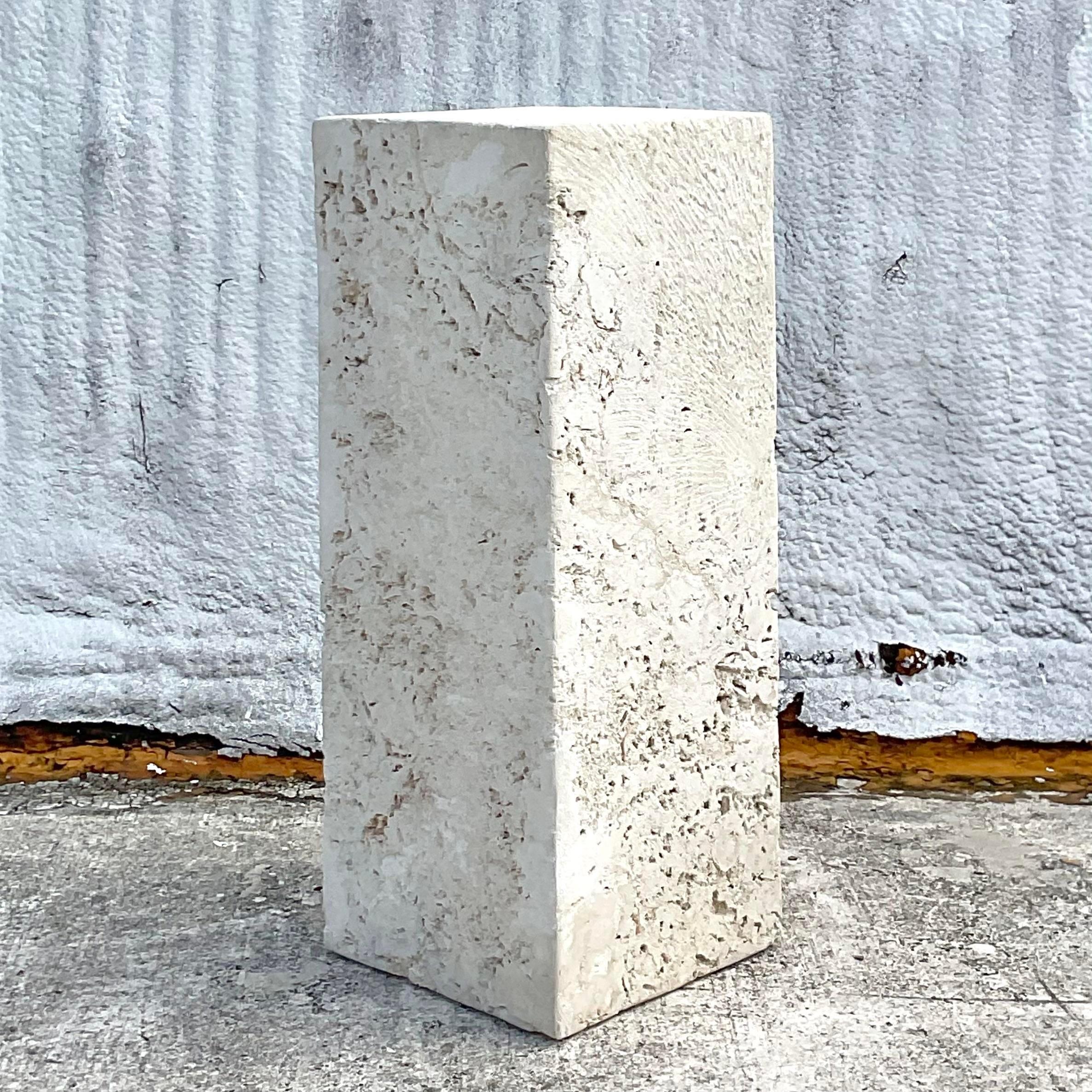 Vintage Coastal Solid Cut Coquina Stone Pedestal In Good Condition For Sale In west palm beach, FL