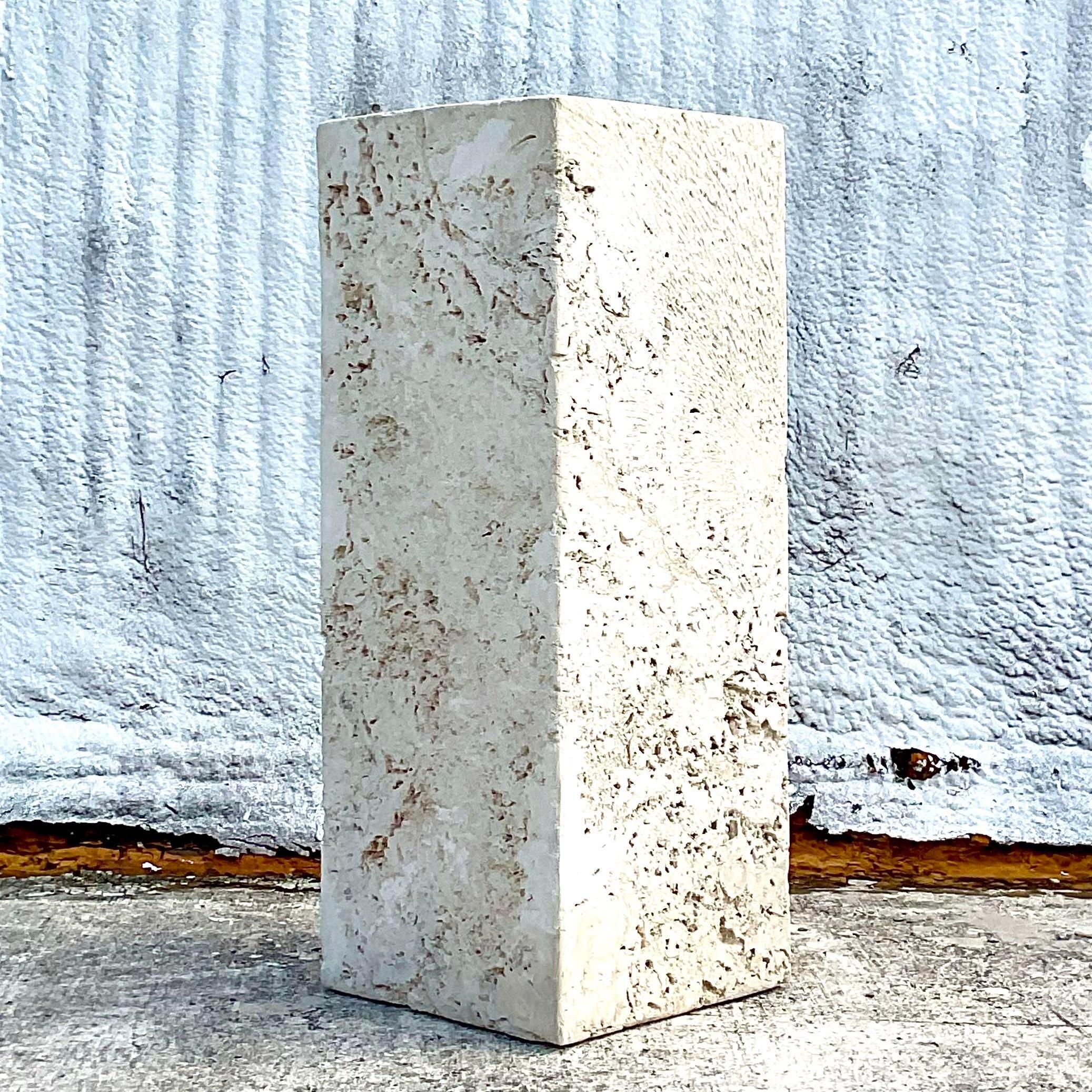 Coade Stone Vintage Coastal Solid Cut Coquina Stone Pedestal For Sale