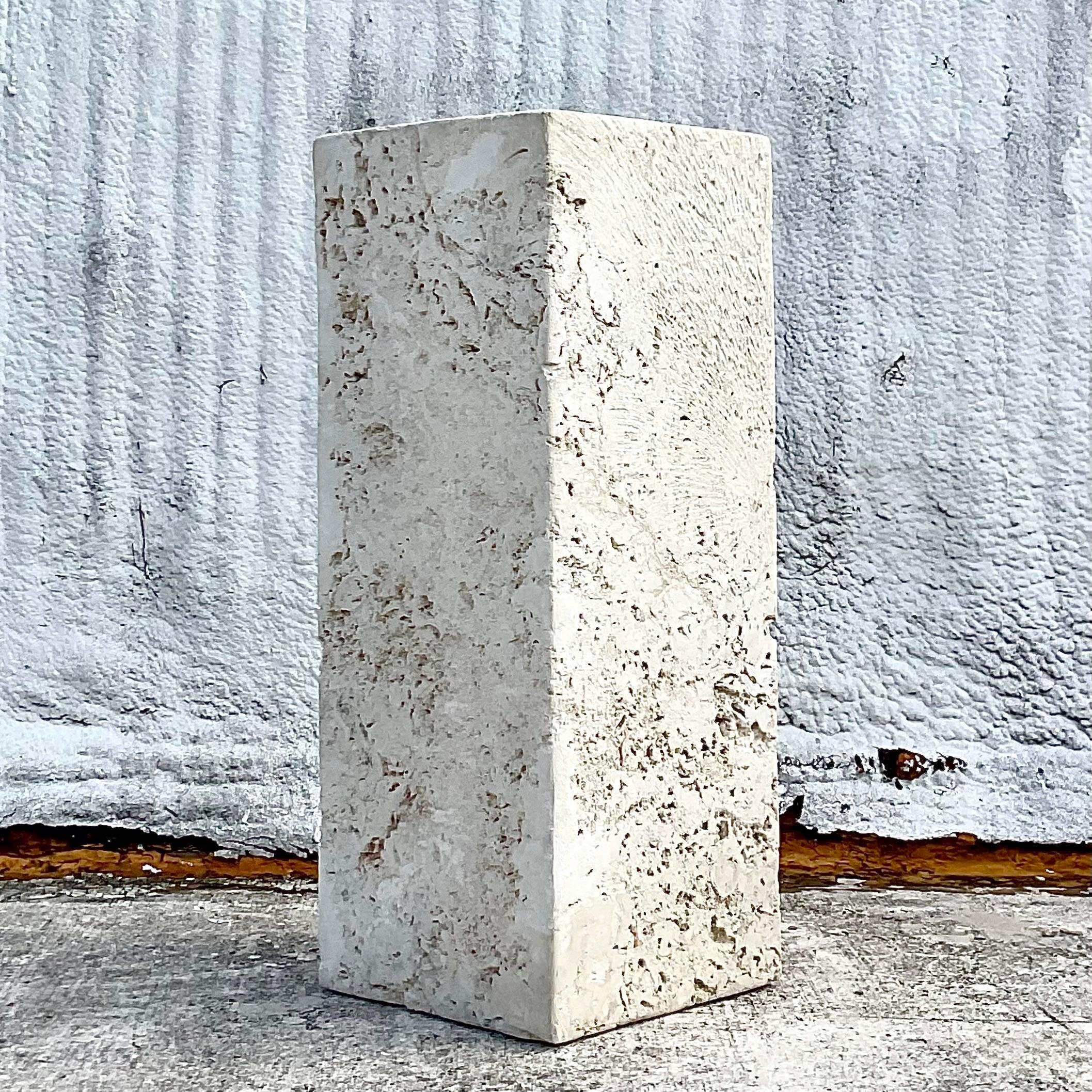 Vintage Coastal Solid Cut Coquina Stone Pedestal For Sale 2