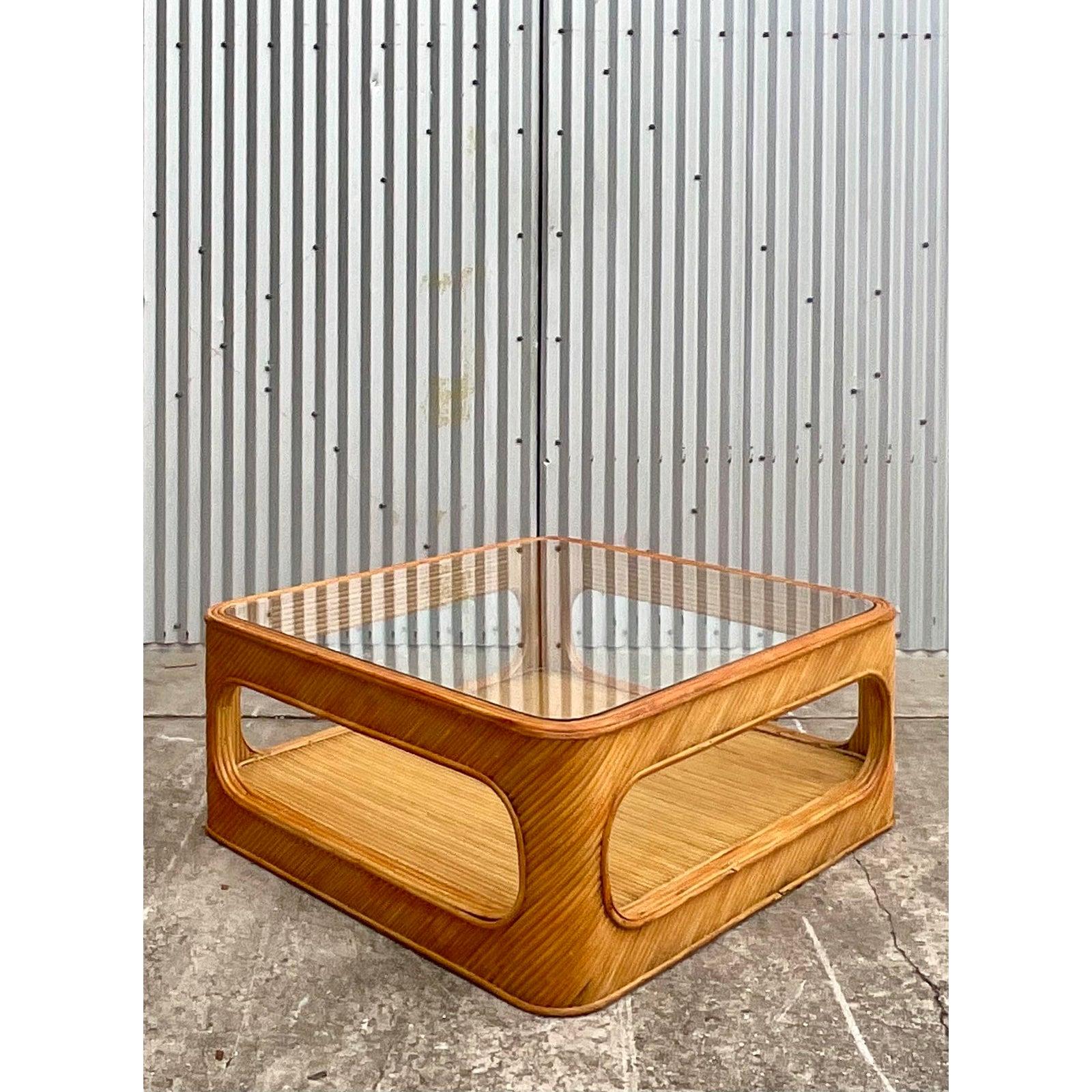 20th Century Vintage Coastal Split Bamboo Cutout Coffee Table