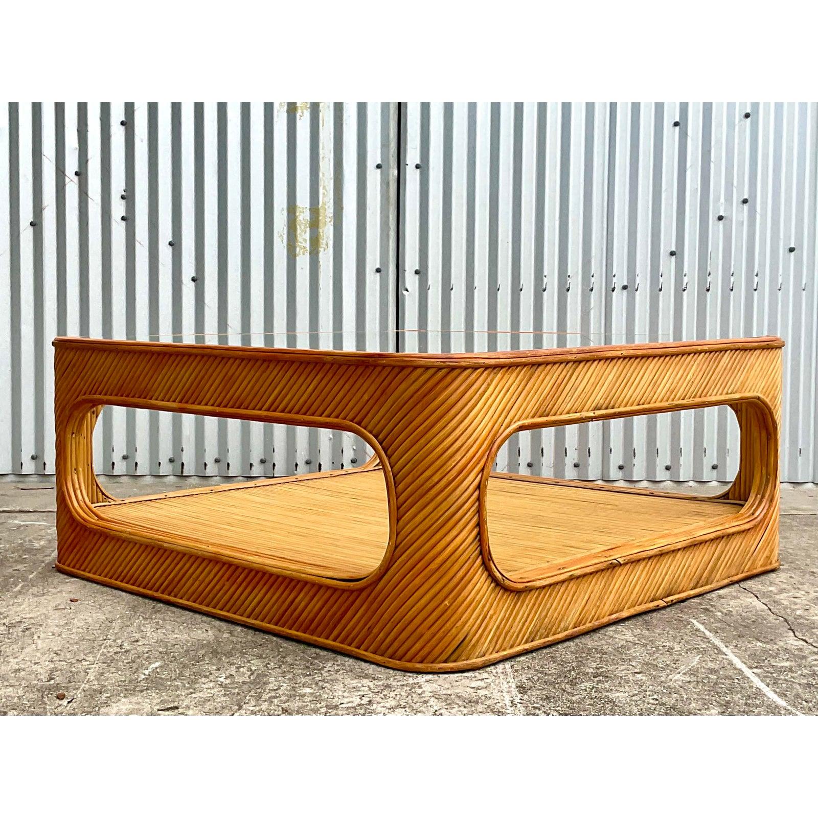 Reed Vintage Coastal Split Bamboo Cutout Coffee Table
