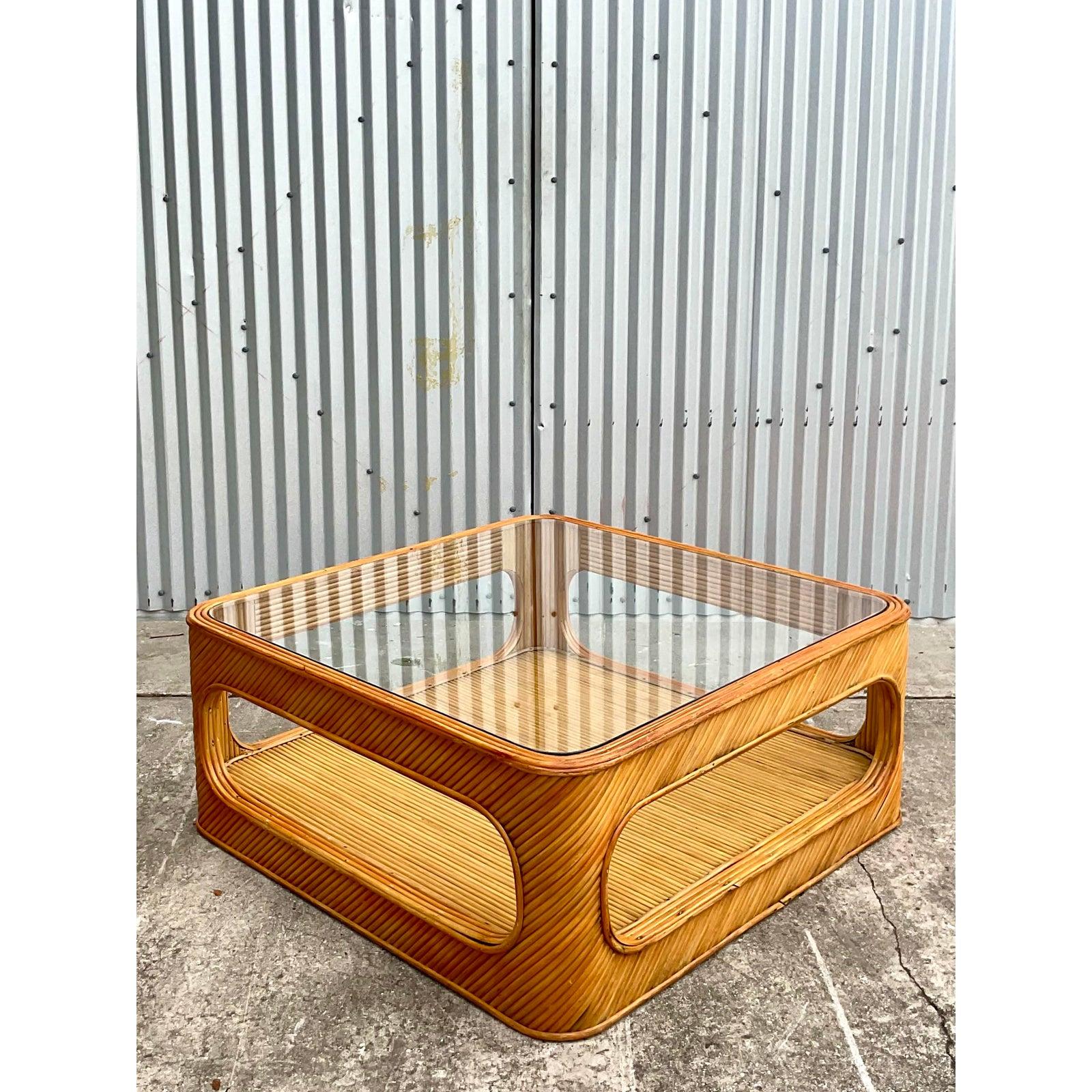 Vintage Coastal Split Bamboo Cutout Coffee Table 1