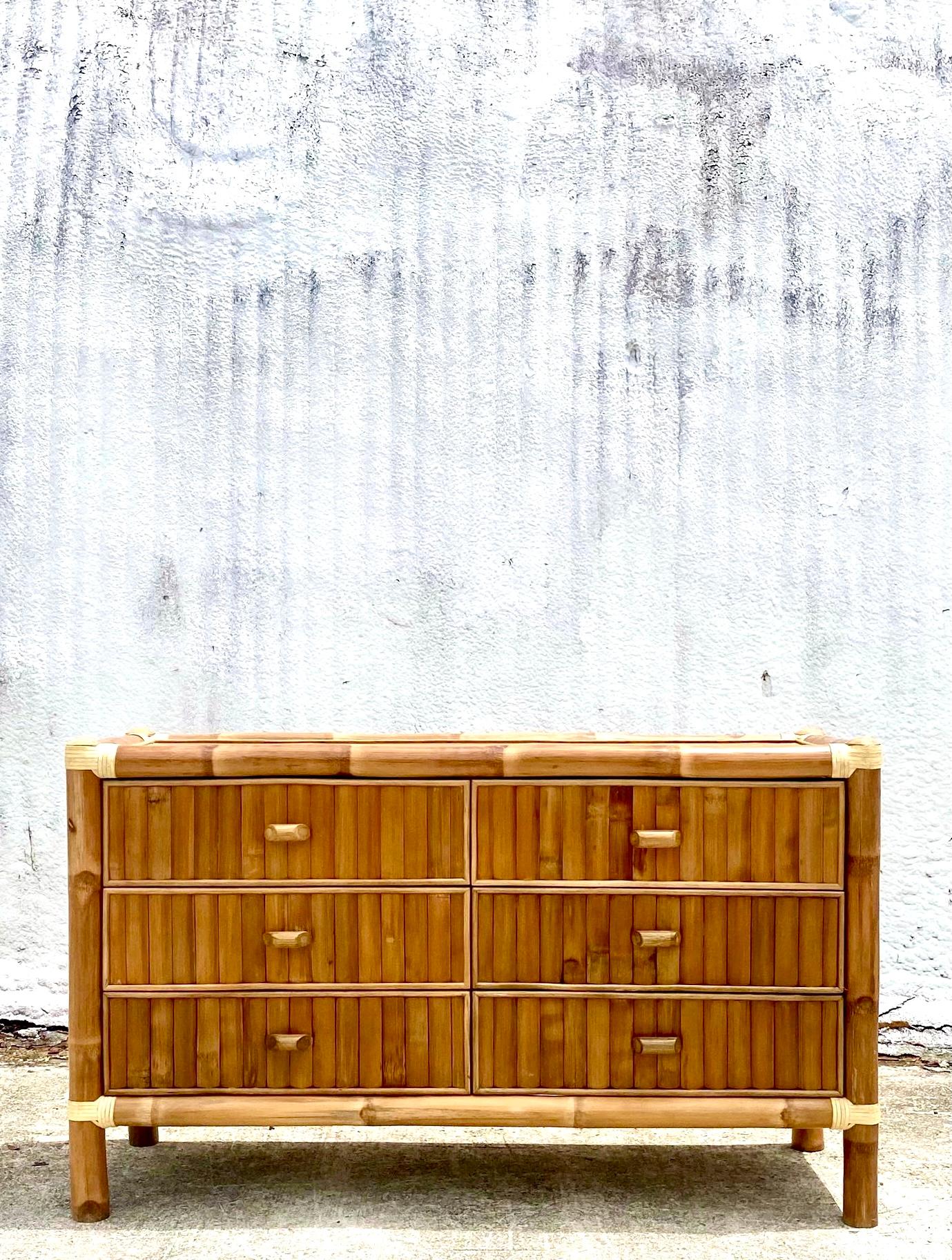 20th Century Vintage Coastal Split Bamboo Dresser