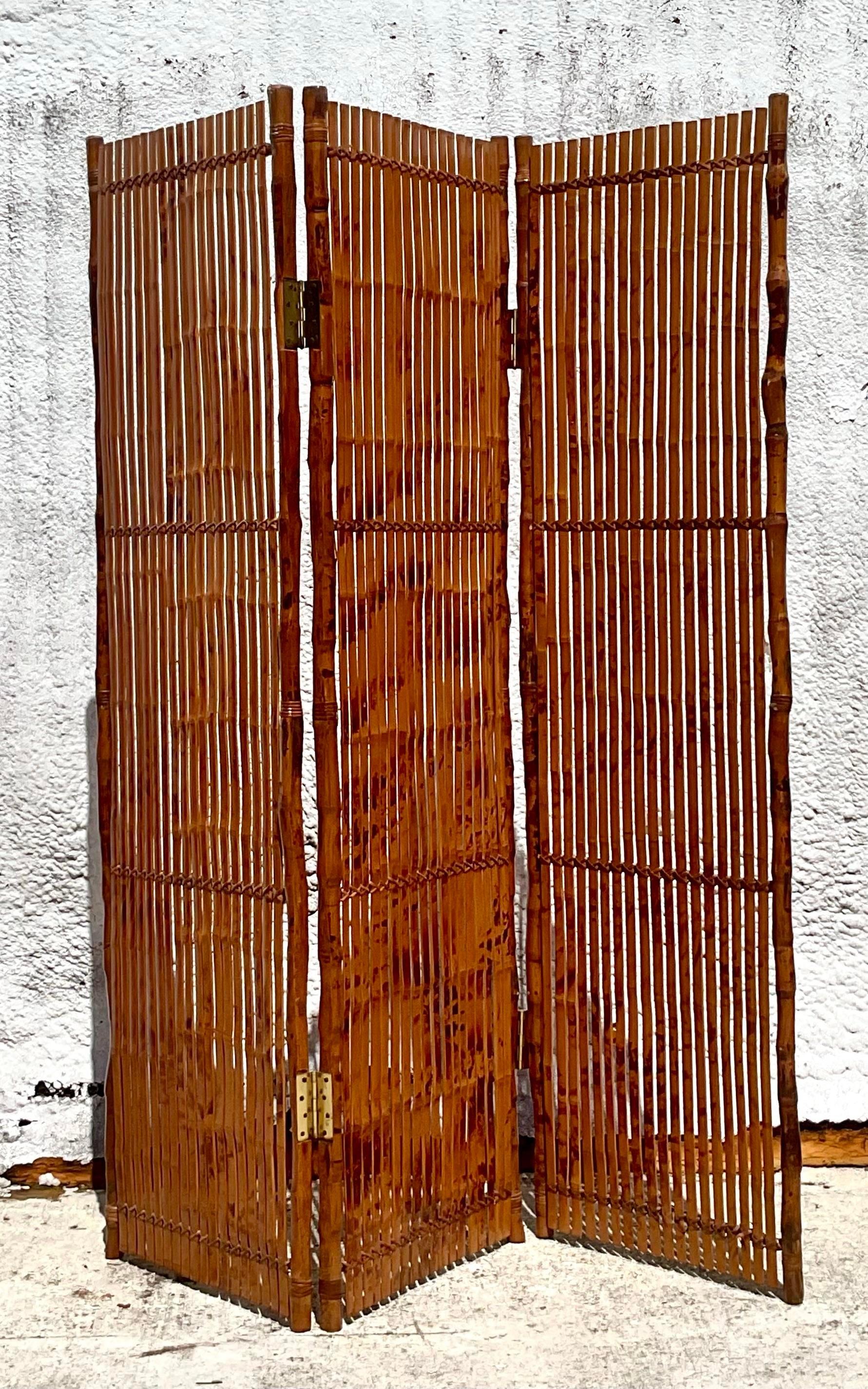 Philippine Vintage Coastal Split Bamboo Folding Screen For Sale