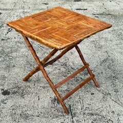 Vintage Coastal Split Bamboo Folding Table