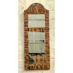 Vintage Coastal Split Rattan Arched Mirror