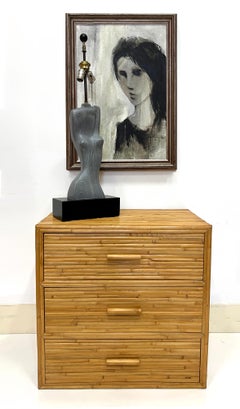 Vintage Coastal Split Rattan Night Stands Commodes, Finished on all Sides, Pair