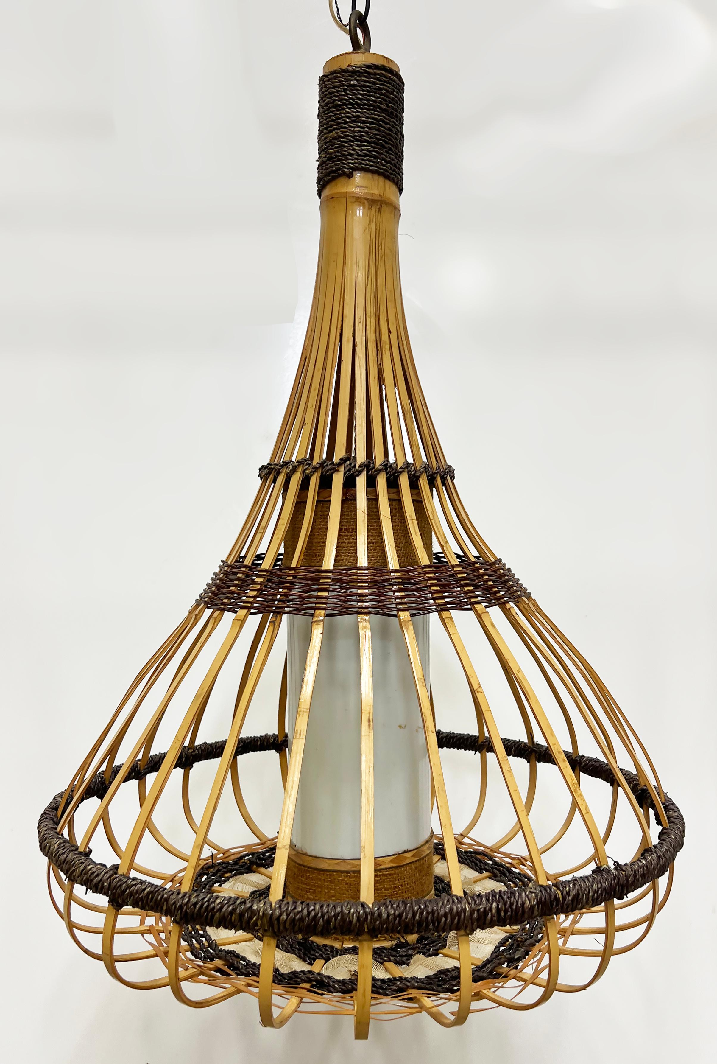 Lámpara colgante Vintage Coastal Split Rattan Reed Teardrop en venta 3