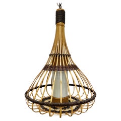 Vintage Coastal Split Rattan Reed Teardrop Pendant Light Fixture