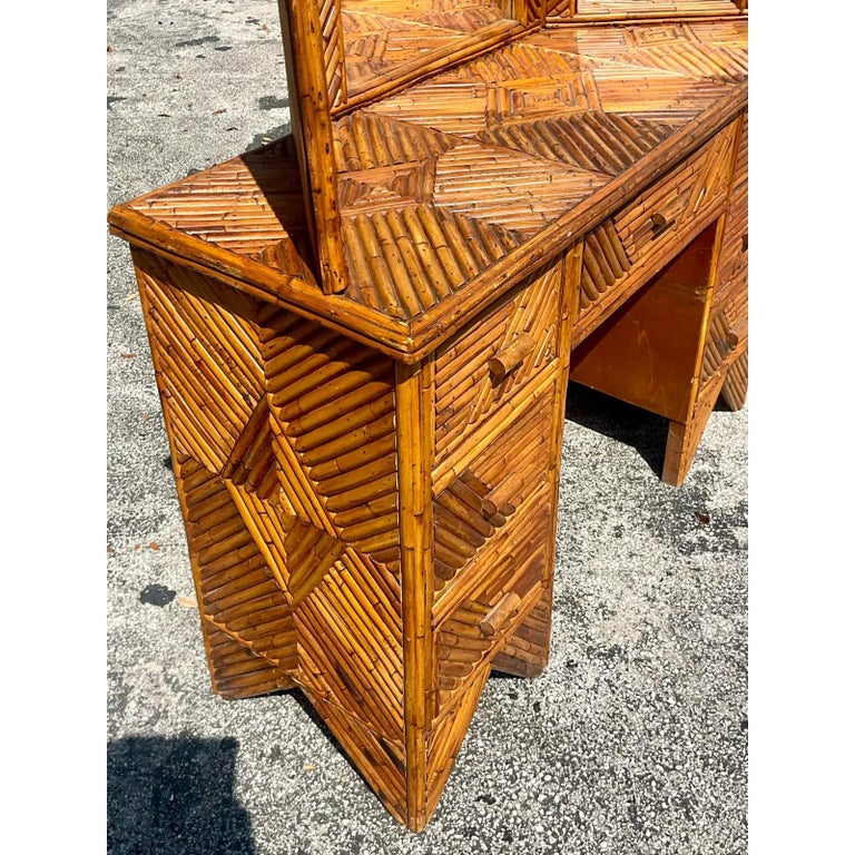Vintage Coastal Split Rattan Vanity For Sale at 1stDibs