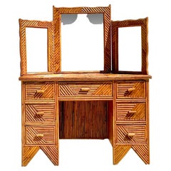 Vintage Coastal Split Rattan Vanity