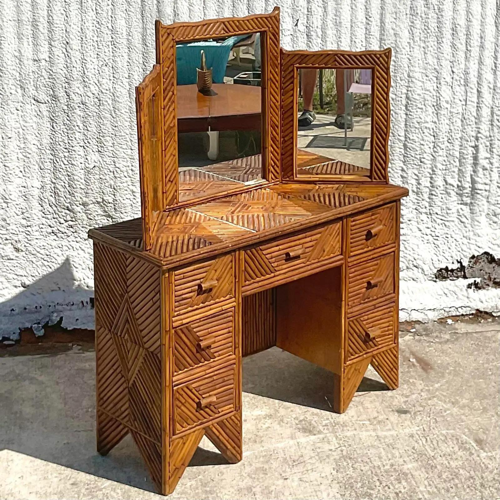vintage rattan vanity