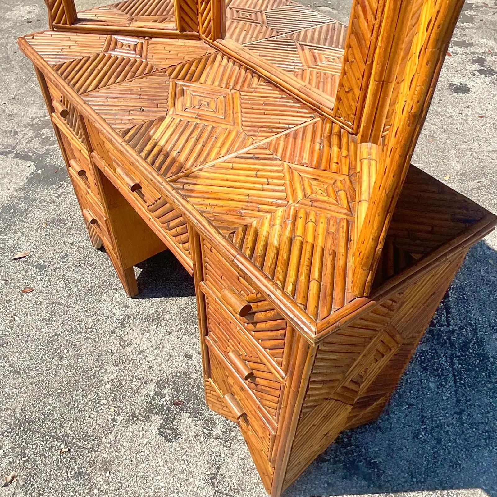 Vintage Coastal Split Rattan Vanity In Good Condition In West Palm Beach, FL