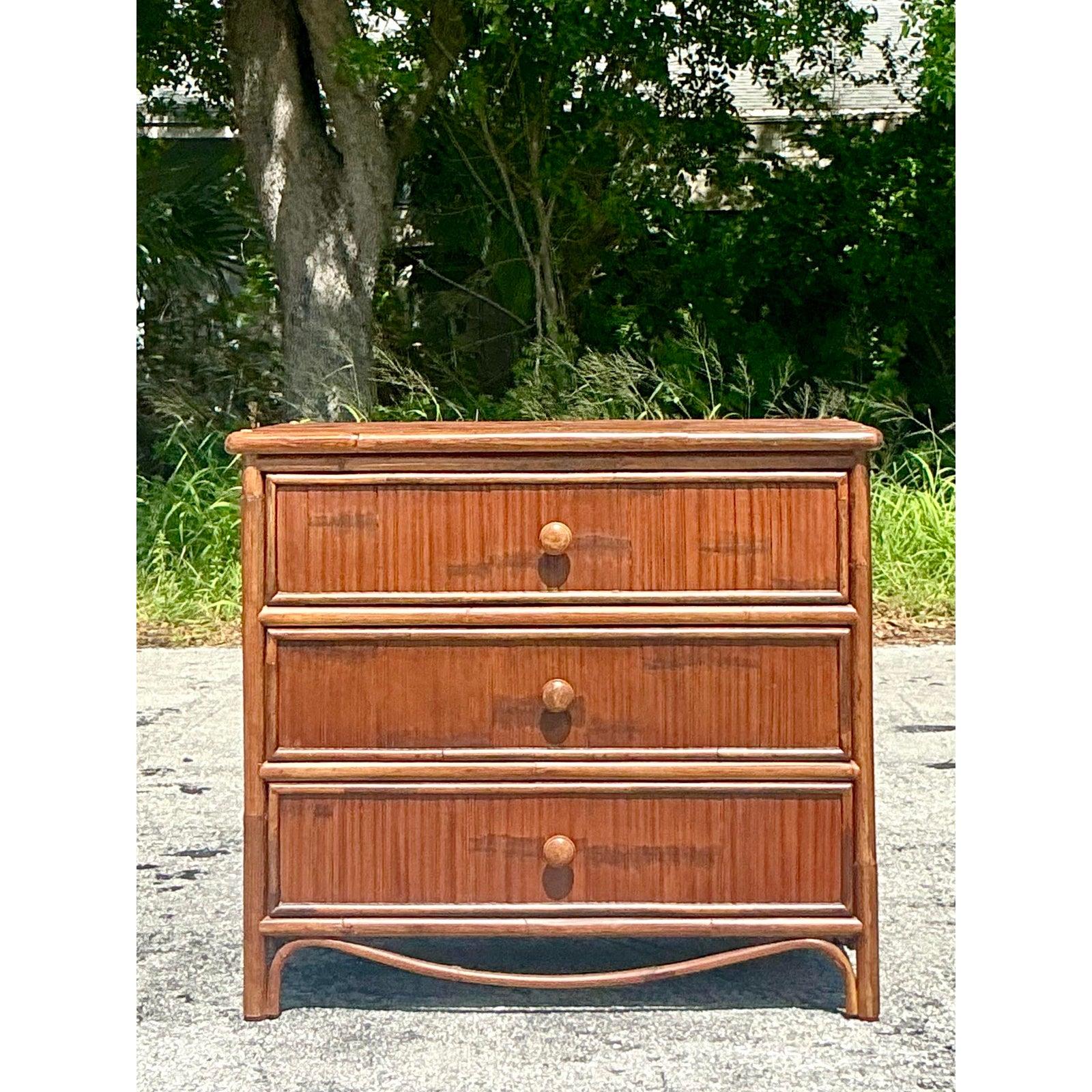 Art Deco Vintage Coastal Split Reed Chest of Drawers For Sale