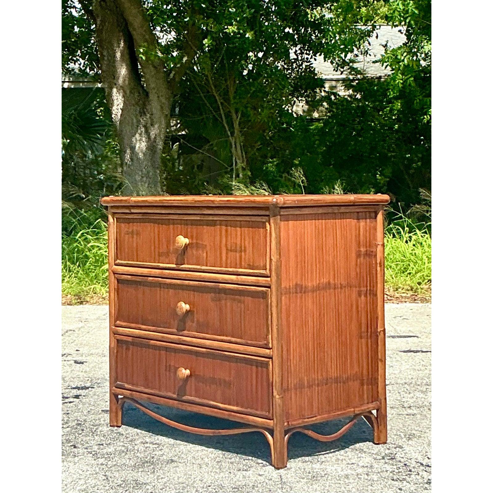 Philippine Vintage Coastal Split Reed Chest of Drawers For Sale