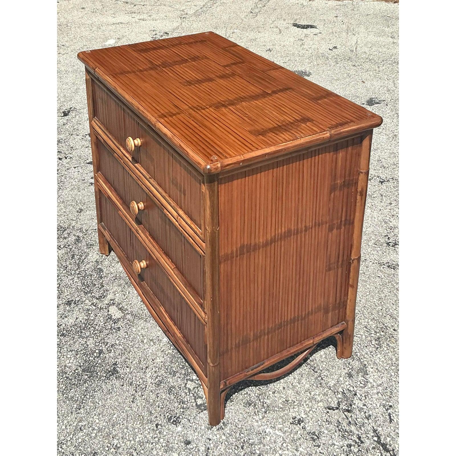 20th Century Vintage Coastal Split Reed Chest of Drawers For Sale
