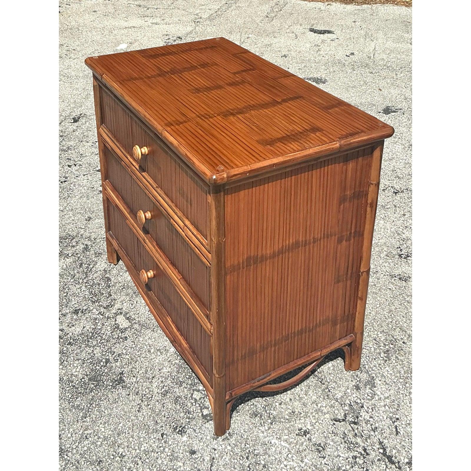Bamboo Vintage Coastal Split Reed Chest of Drawers For Sale