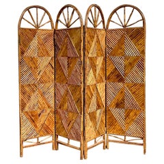 Vintage Coastal Split Reed Folding Screen