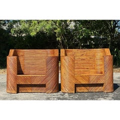 Chaises longues vintage en roseau fendu - une paire