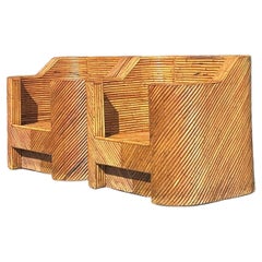 Vintage Coastal Split Reed Lounge Chairs - A Pair