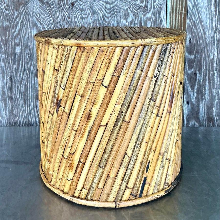 Vintage Coastal Split Reed Side Table In Good Condition For Sale In west palm beach, FL