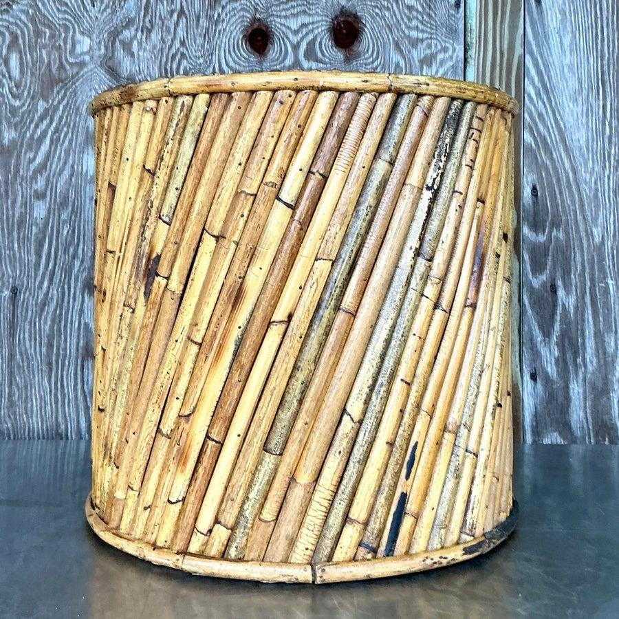 Vintage Coastal Split Reed Side Table For Sale 1