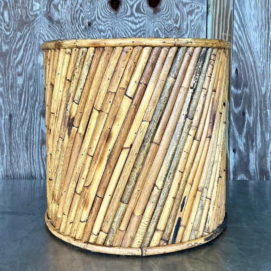 Vintage Coastal Split Reed Side Table For Sale 2