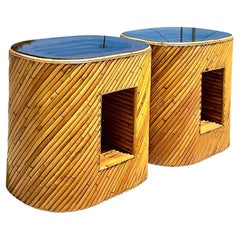 Vintage Coastal Split Reed Side Tables, a Pair