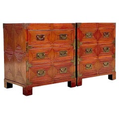 Vintage Coastal Split Reed Small Chest of Drawers, a Pair