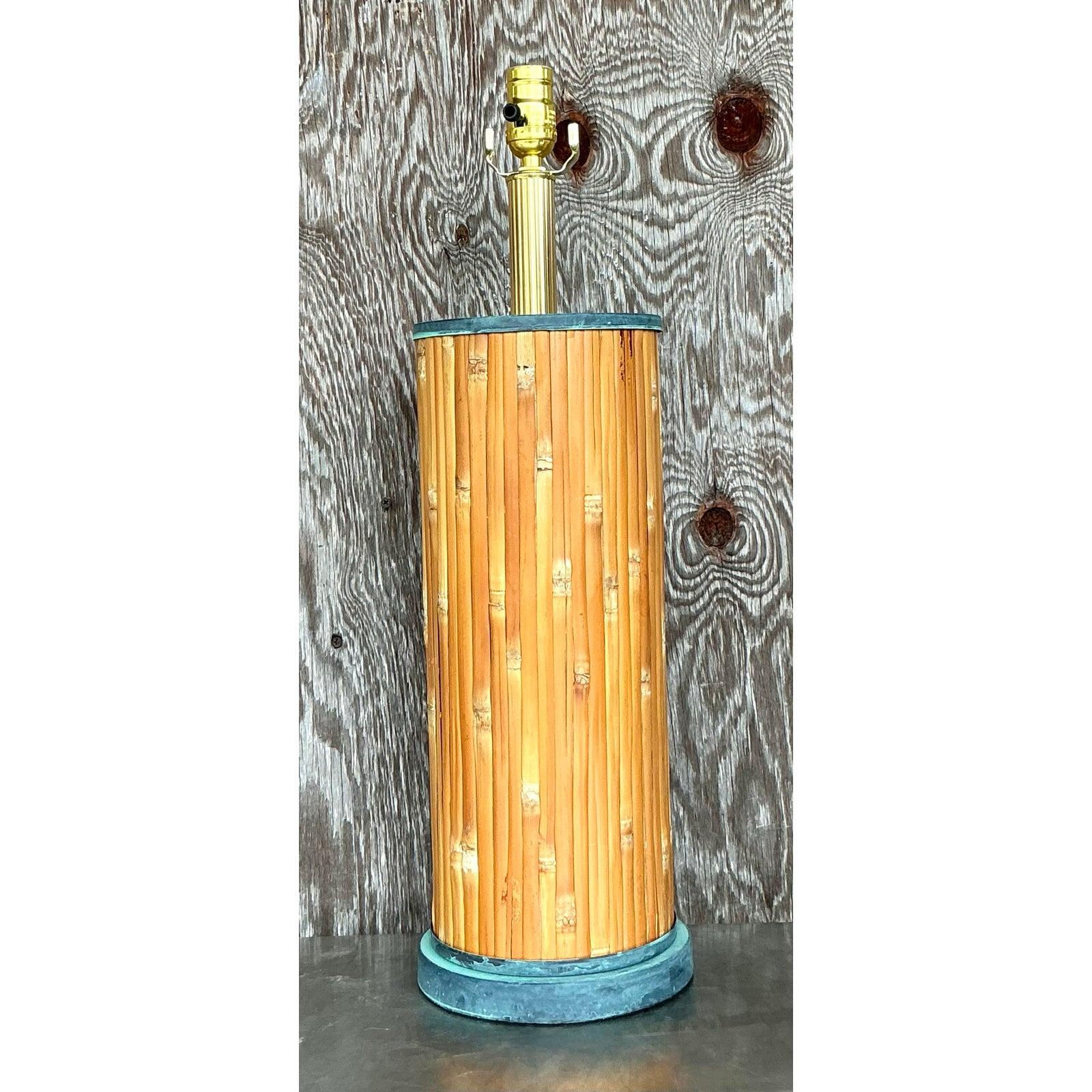 American Vintage Coastal Split Reed Table Lamp For Sale
