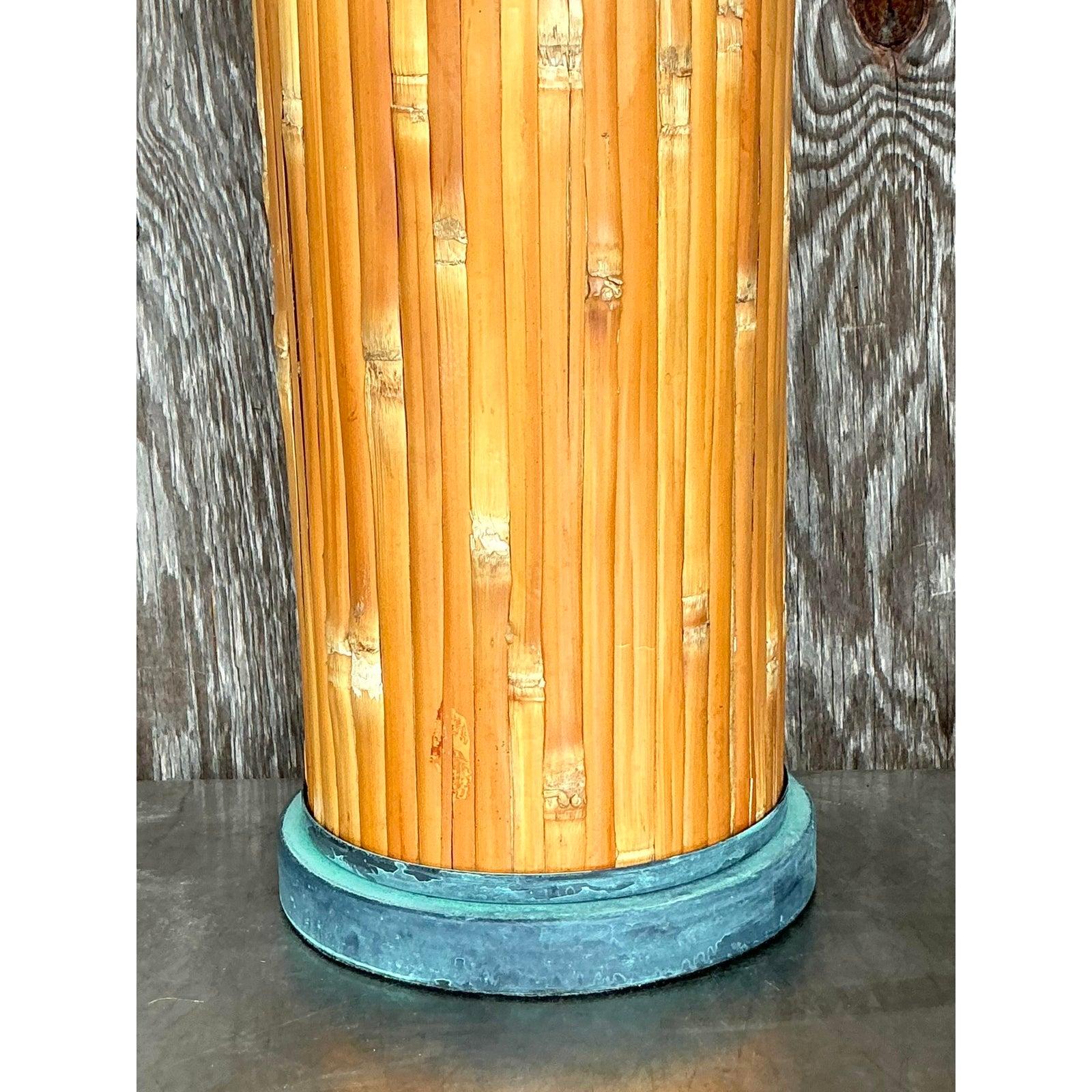 Metal Vintage Coastal Split Reed Table Lamp For Sale