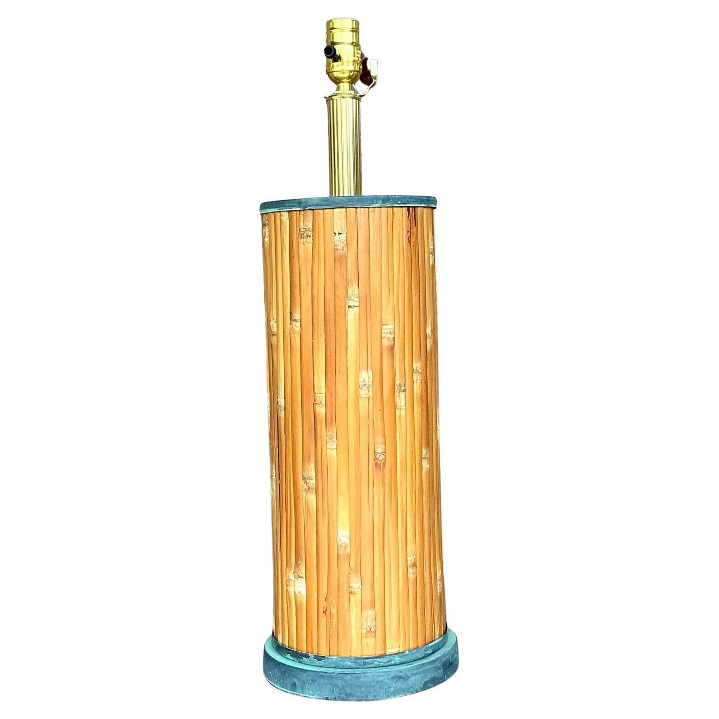 Vintage Coastal Split Reed Table Lamp For Sale