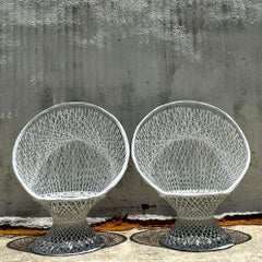 Vintage Coastal Spun Fiberglass Peacock Chairs After Russell Woodard - a Pair