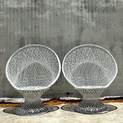 Vintage Coastal Spun Fiberglass Peacock Chairs After Russell Woodard - a Pair