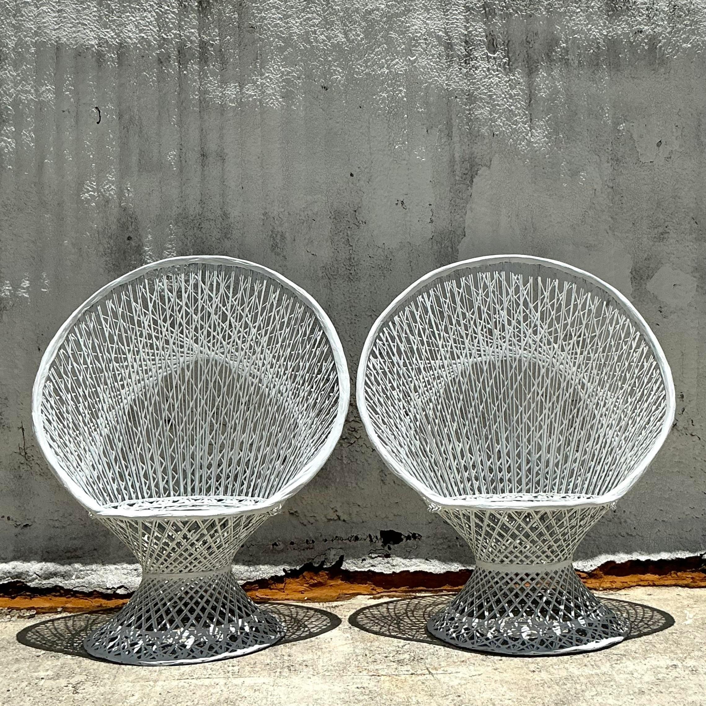 Mid-Century Modern Vintage Coastal Spun Fiberglass Peacock Chairs After Russell Woodard - a Pair