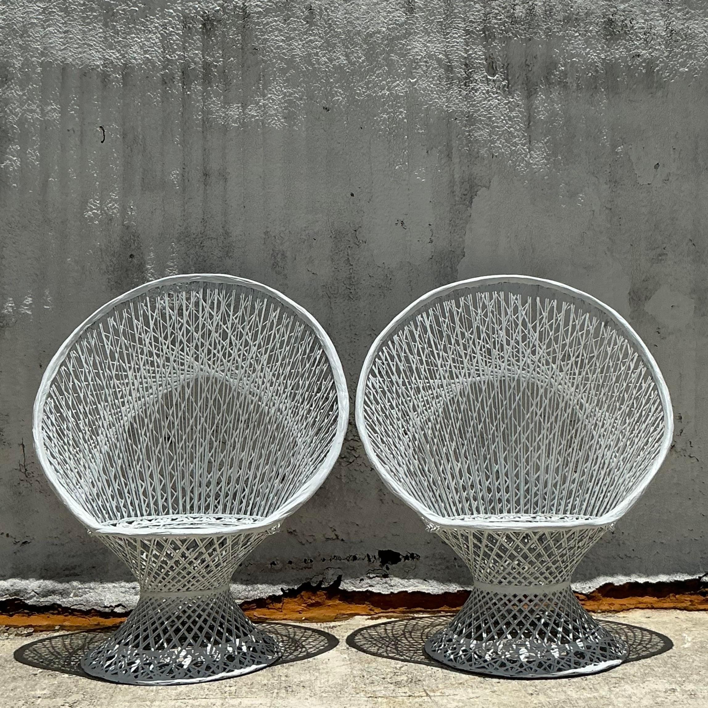 American Vintage Coastal Spun Fiberglass Peacock Chairs After Russell Woodard - a Pair