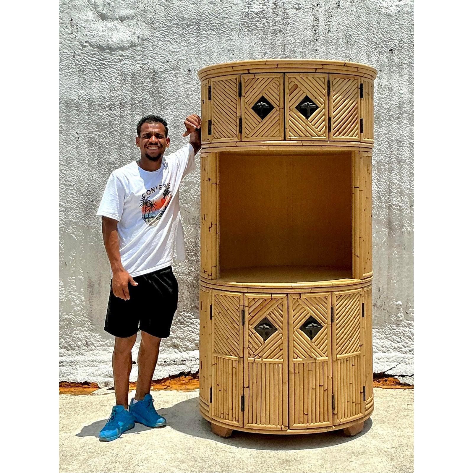 Hollywood Regency Vintage Coastal Stacked Bamboo Circular Dry Bar For Sale