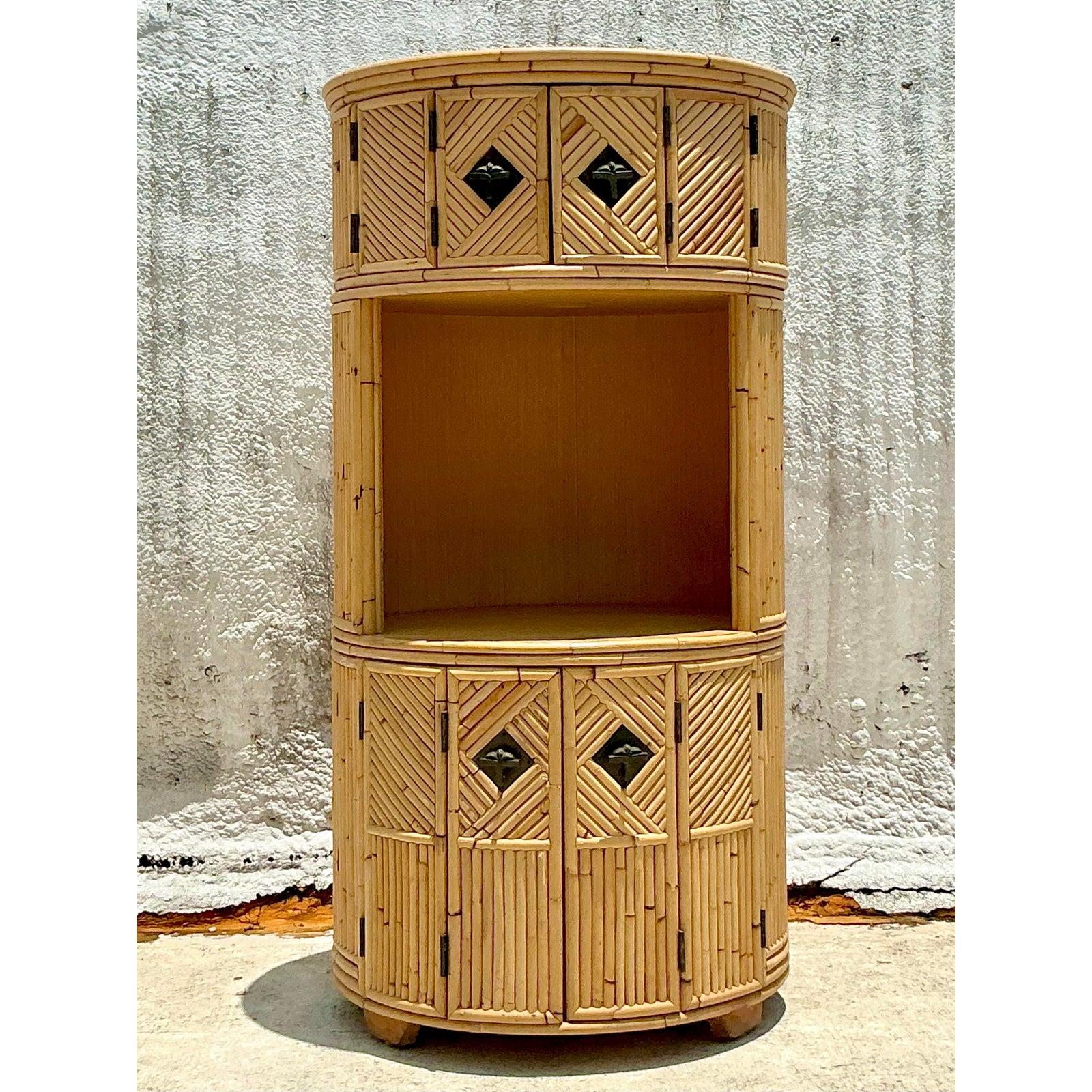 Philippine Vintage Coastal Stacked Bamboo Circular Dry Bar For Sale