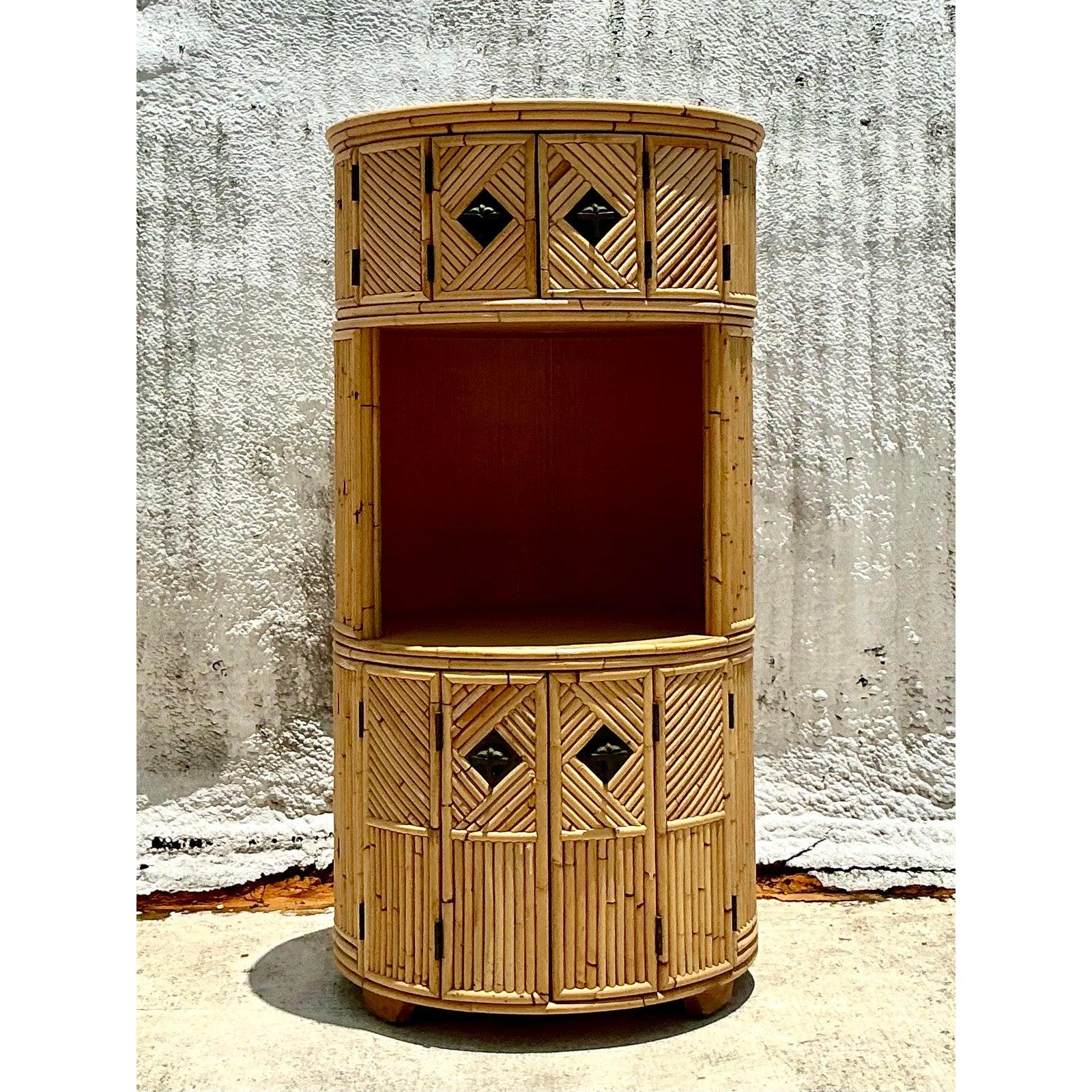 20th Century Vintage Coastal Stacked Bamboo Circular Dry Bar For Sale