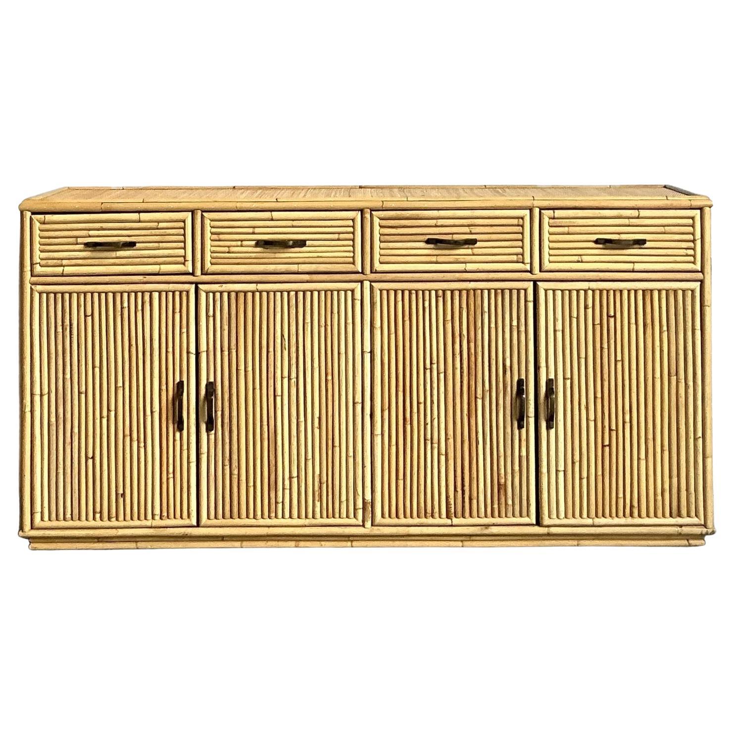 Vintage Coastal Stacked Bamboo Credenza