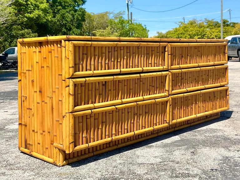 Vintage Coastal Stacked Bamboo Dresser For Sale at 1stDibs