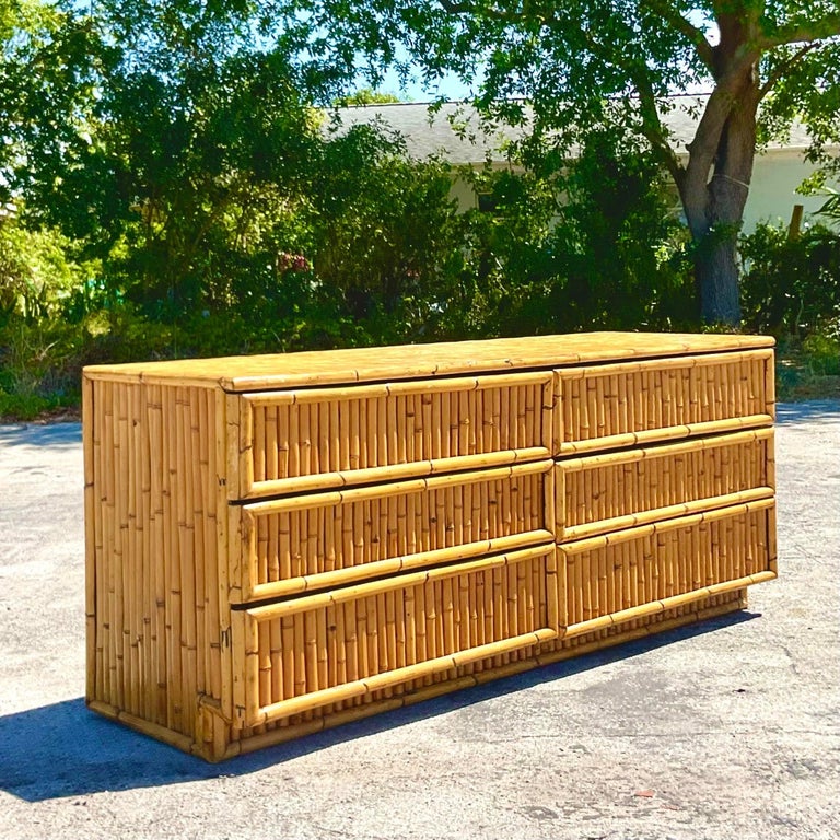 Vintage Coastal Stacked Bamboo Dresser For Sale at 1stDibs
