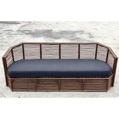 Vintage Coastal Stacked Rattan Faceted Sofa