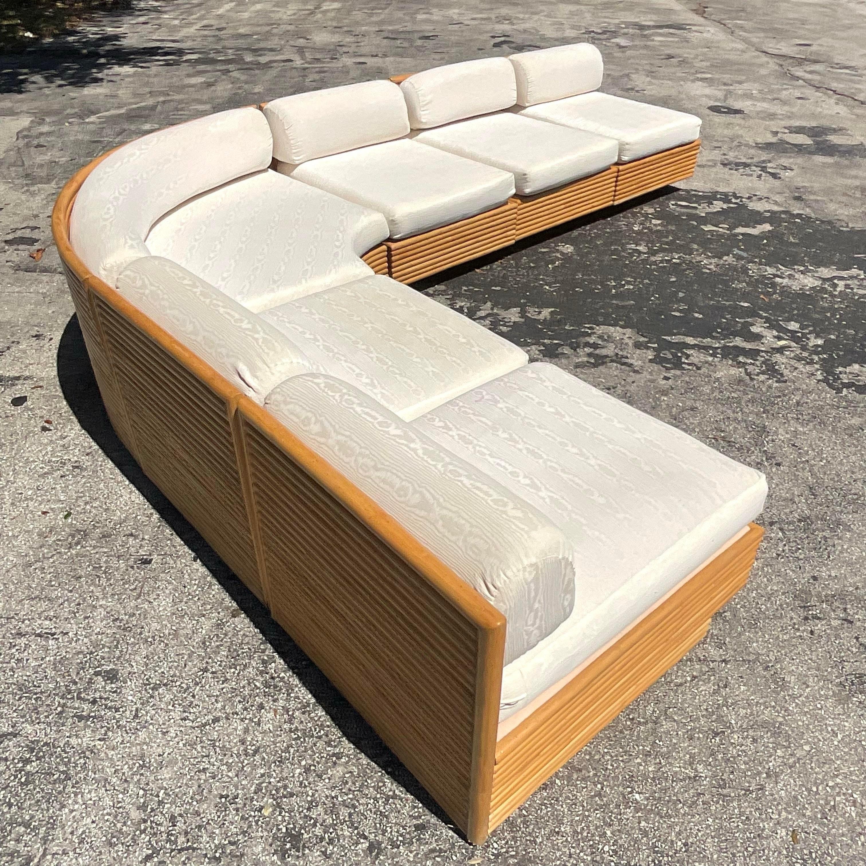 Philippine Vintage Coastal Stacked Rattan Sectional Sofa