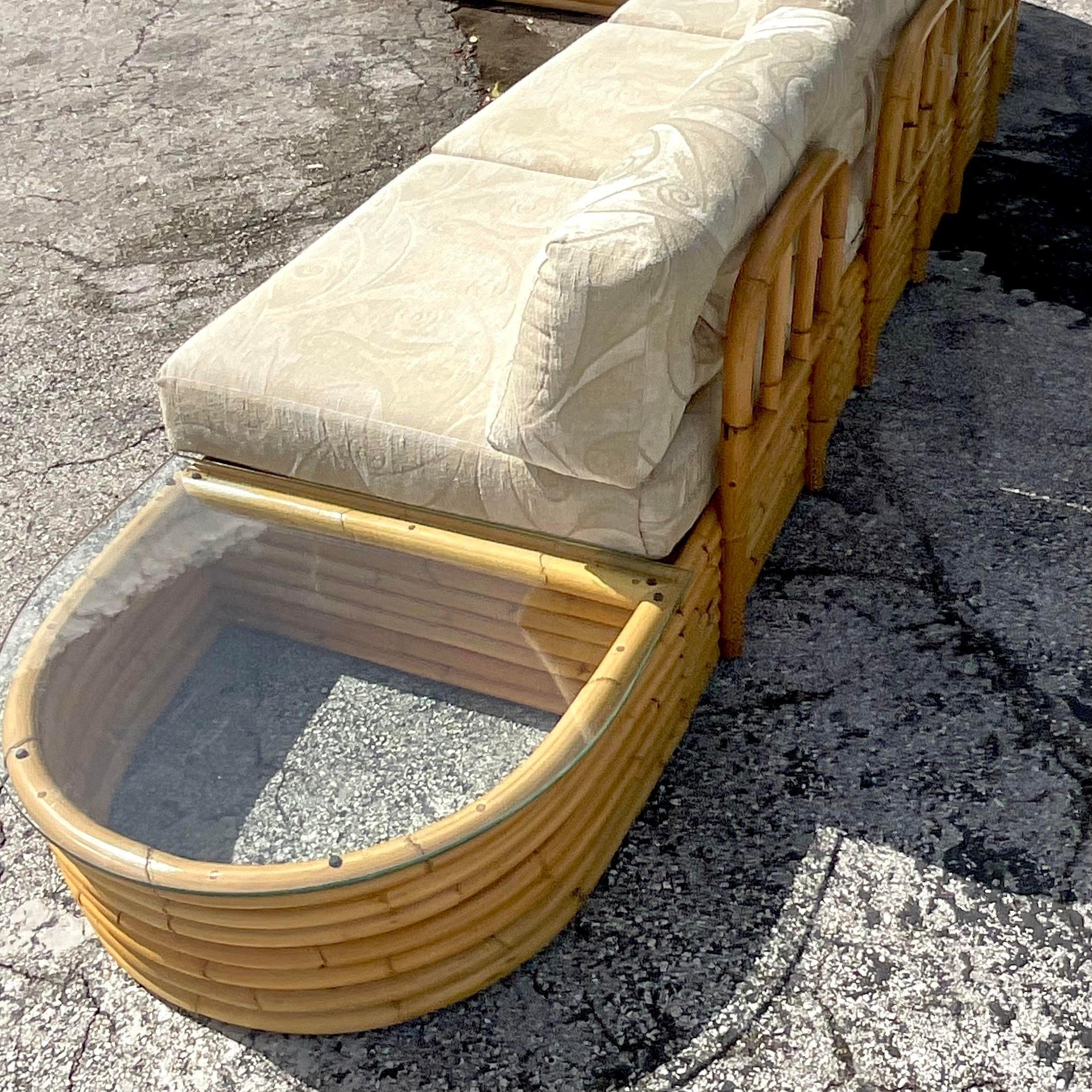 Vintage Coastal Stacked Rattan Sectional Sofa 1