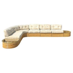 Vintage Coastal Stacked Rattan Sectional Sofa