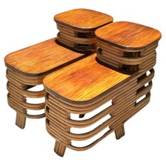 Vintage Coastal Stacked Rattan Side Tables After Frankl - a Pair