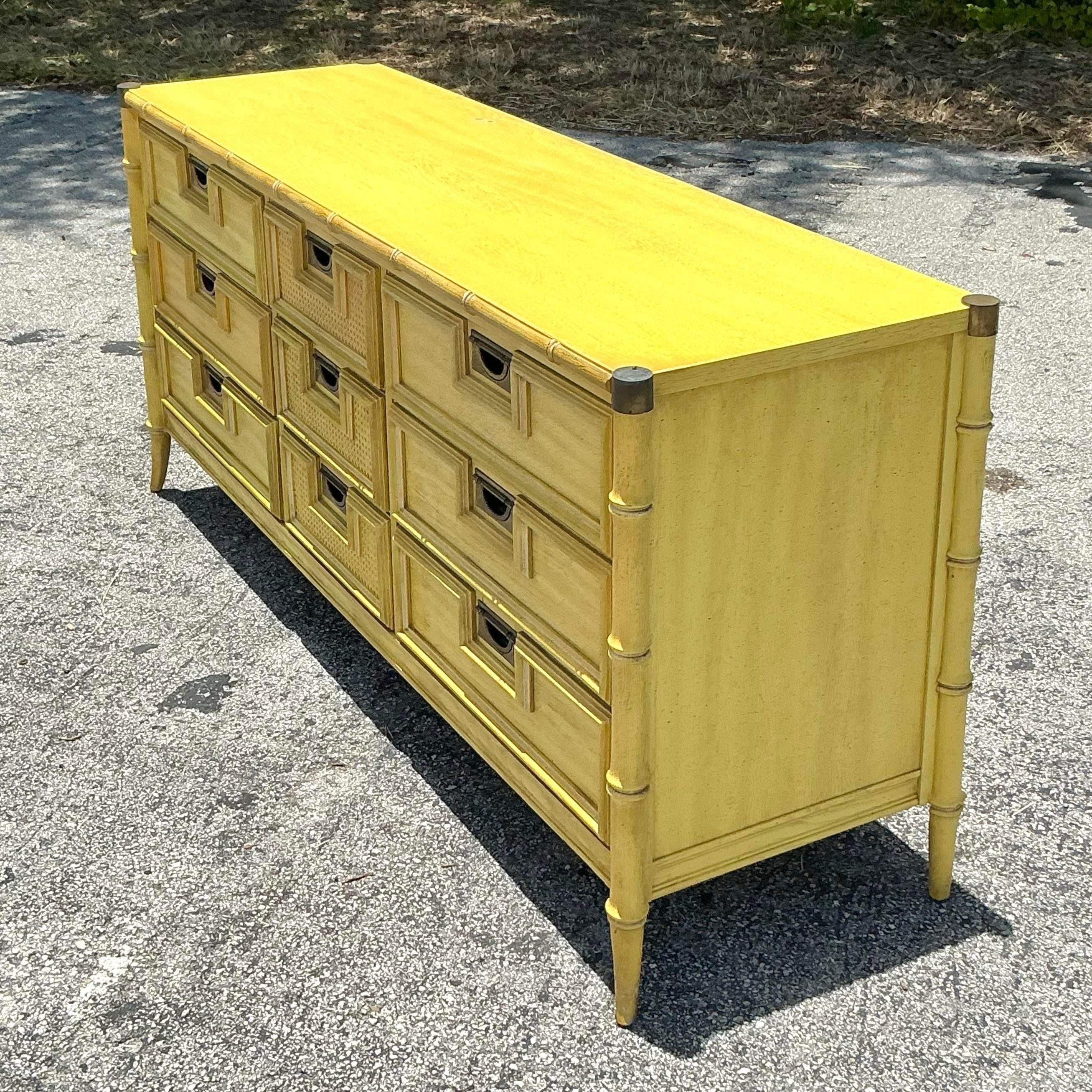 Vintage Coastal Stanley Cane Front Dresser In Good Condition In West Palm Beach, FL