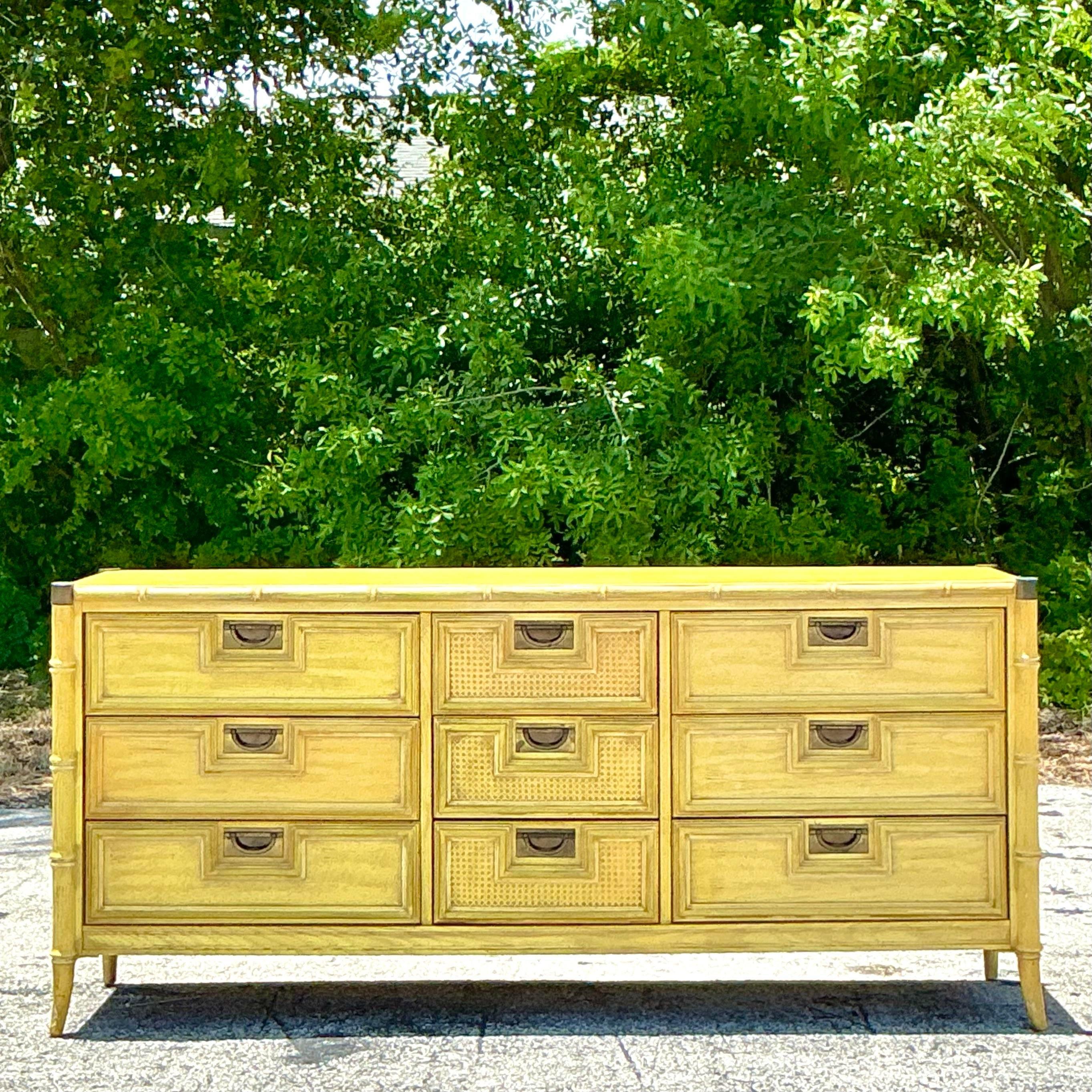 20th Century Vintage Coastal Stanley Cane Front Dresser